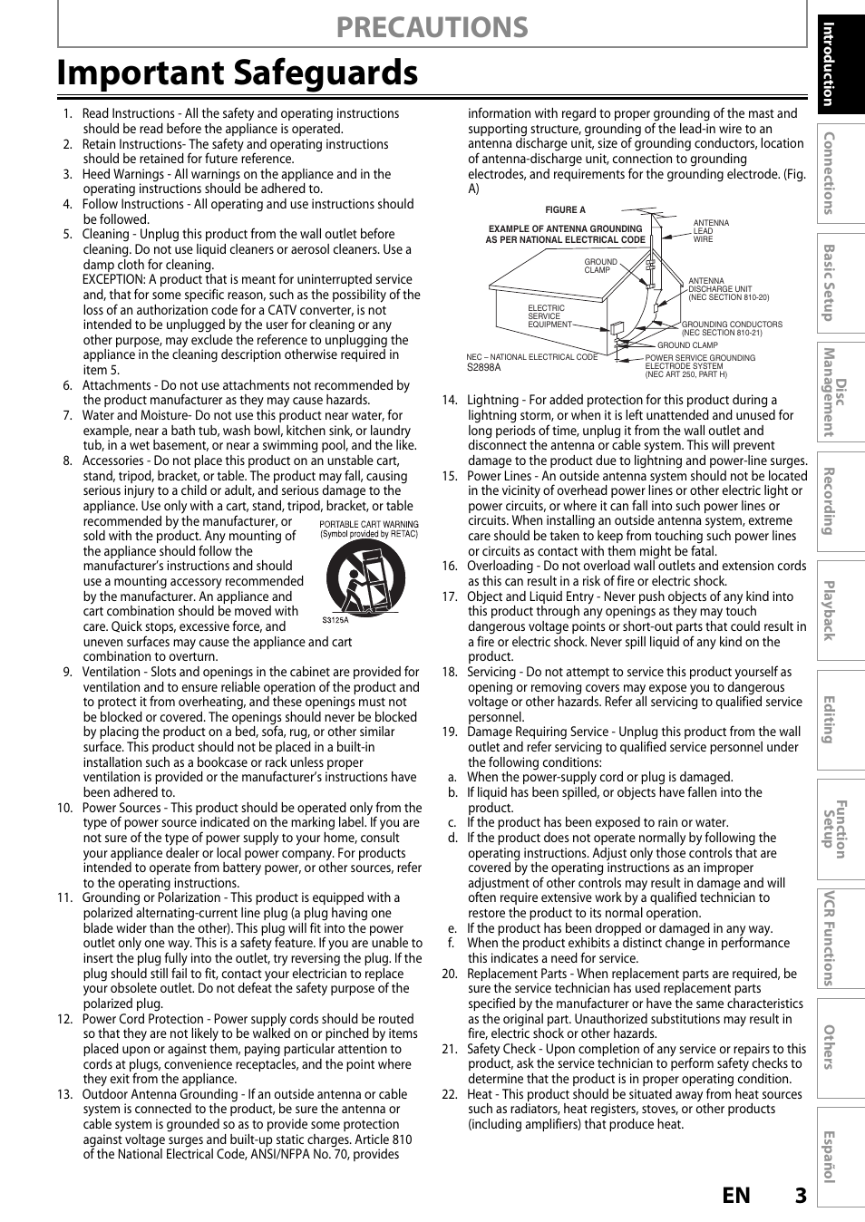 Important safeguards, Precautions | FUNAI ZV450TT8 User Manual | Page 3 / 108