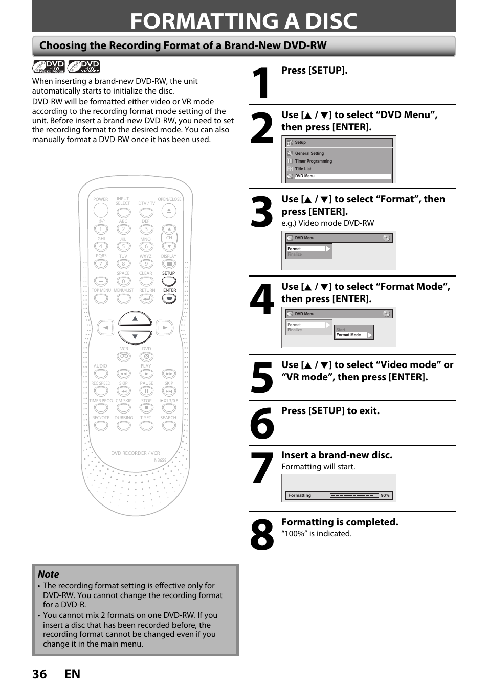 Formatting a disc, 36 en | FUNAI ZV450TT8 User Manual | Page 36 / 108