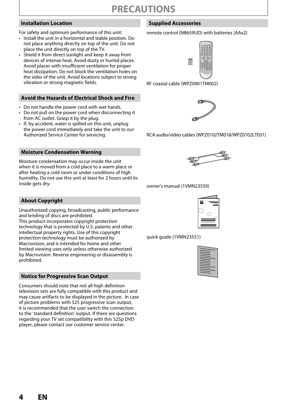 Precautions | FUNAI ZV450TT8 User Manual | Page 4 / 108