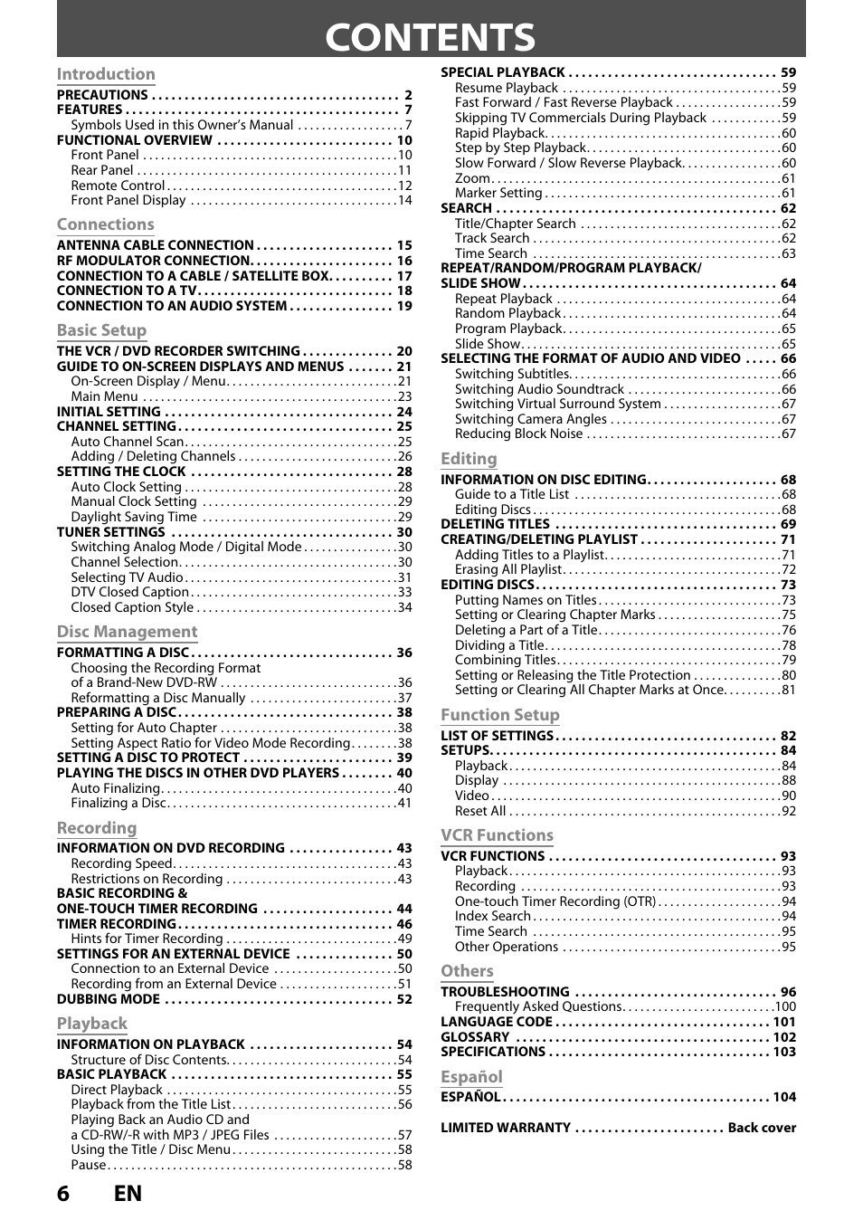 FUNAI ZV450TT8 User Manual | Page 6 / 108