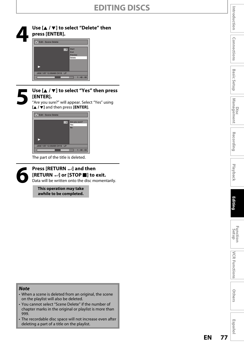 Editing discs, 77 en | FUNAI ZV450TT8 User Manual | Page 77 / 108