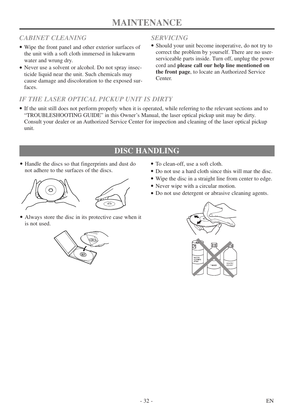 Maintenance | FUNAI WV13D5 User Manual | Page 32 / 40