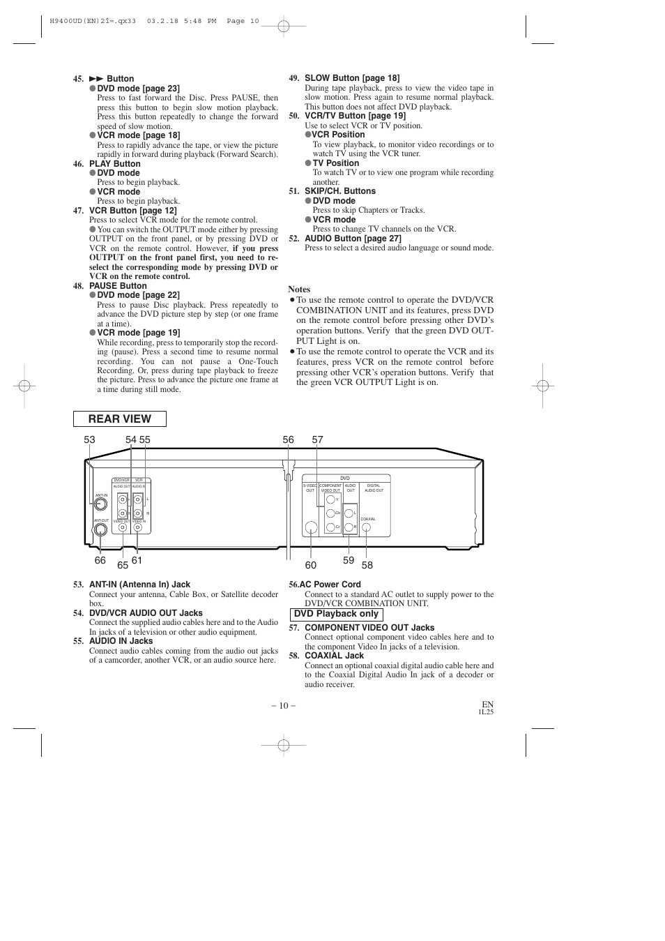 Rear view | FUNAI DVC860D User Manual | Page 10 / 44