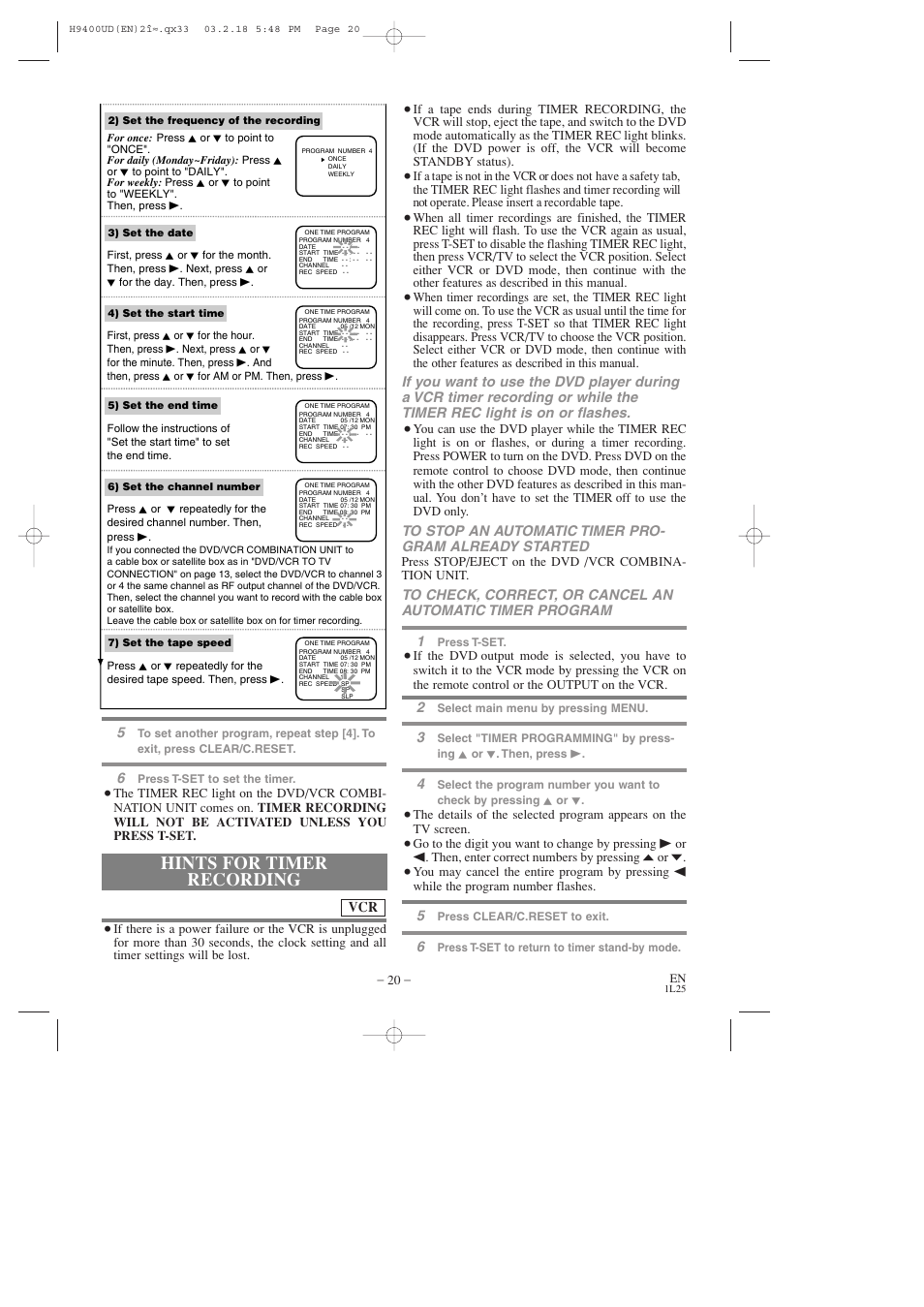 Hints for timer recording | FUNAI DVC860D User Manual | Page 20 / 44