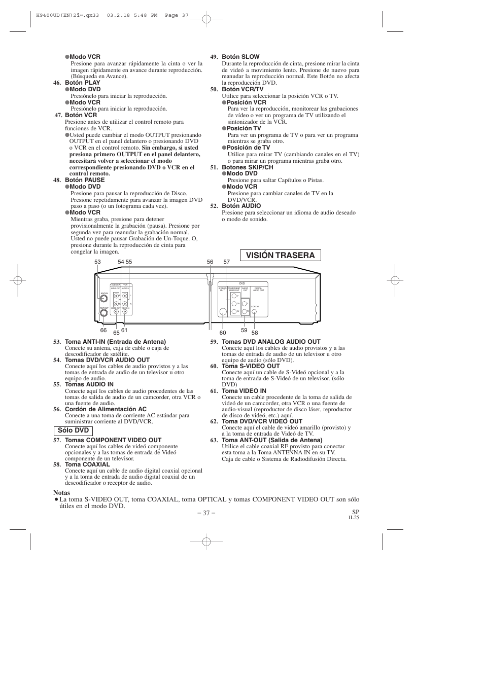 Visión trasera | FUNAI DVC860D User Manual | Page 37 / 44