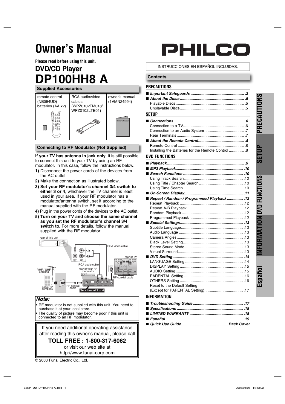 FUNAI DP100HH8A User Manual | 20 pages