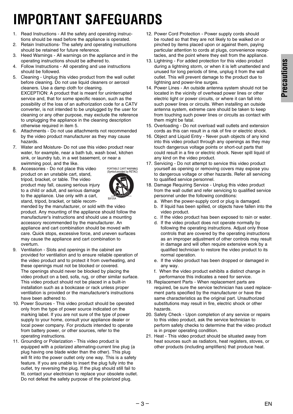 Important safeguards, Precautions | FUNAI DV200MW8 User Manual | Page 3 / 24