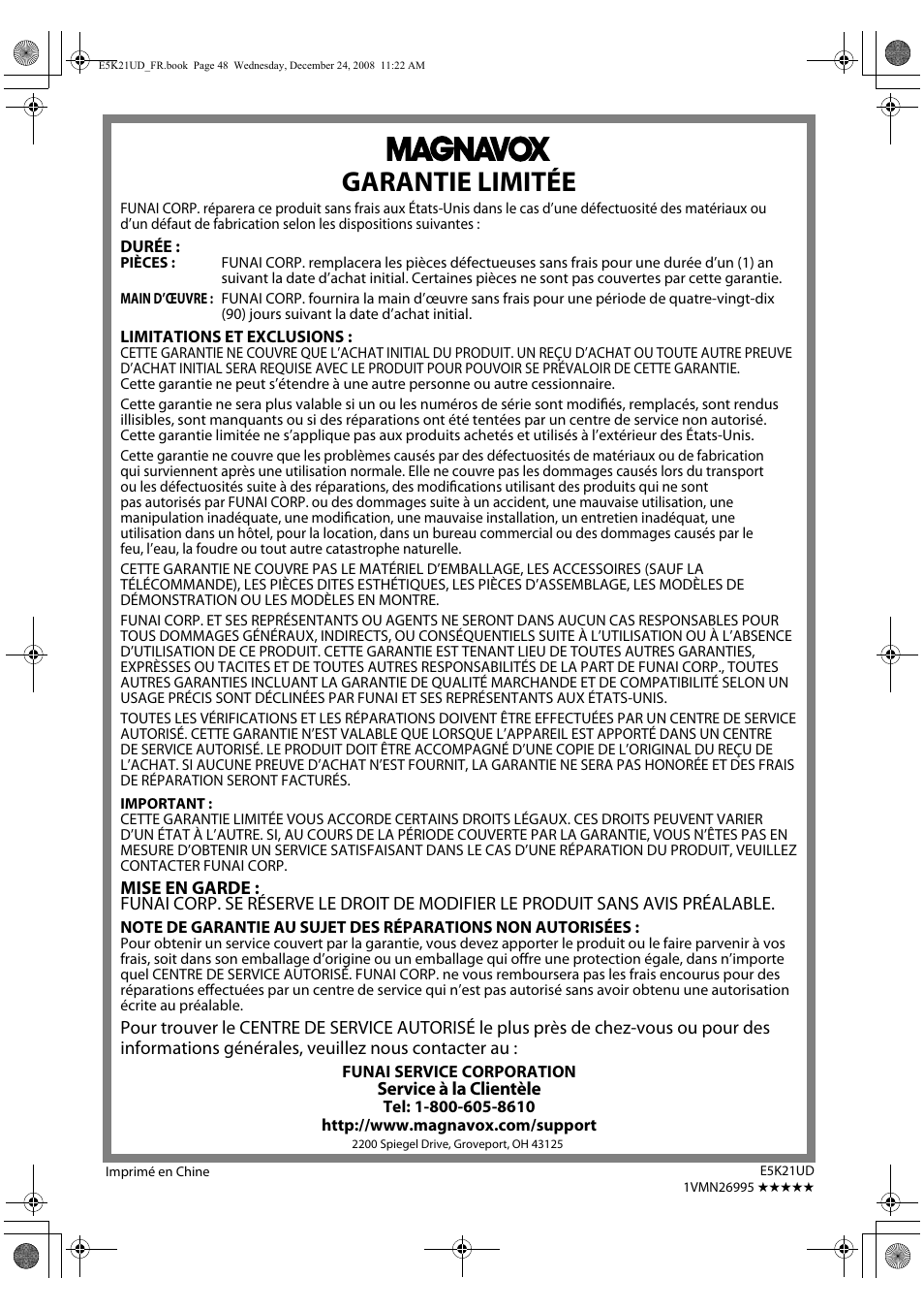 Garantie limitée | FUNAI Blu-ray NB531MGX User Manual | Page 100 / 150