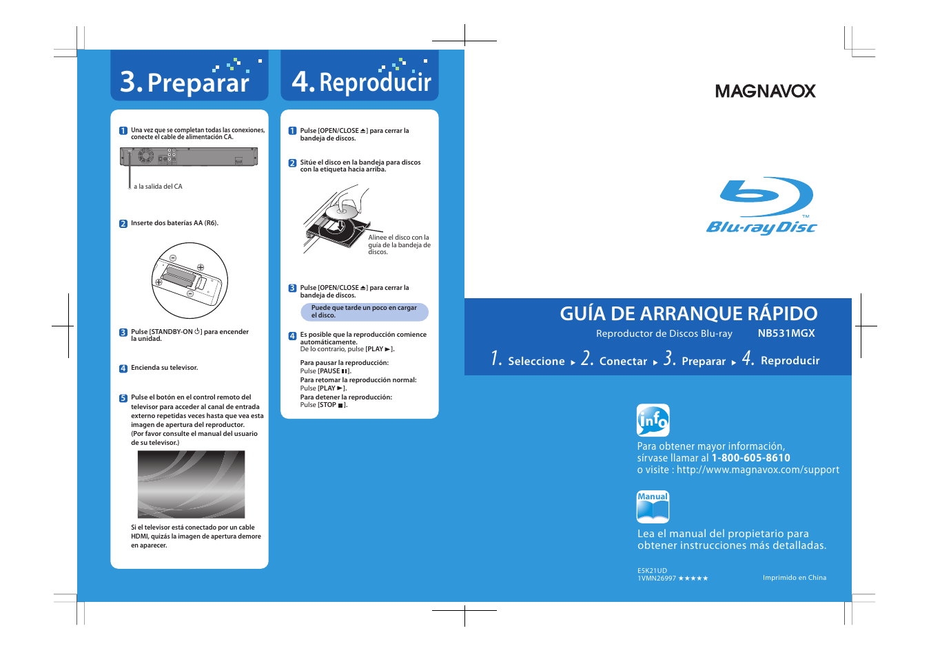 Reproducir, Preparar, Guía de arranque rápido | FUNAI Blu-ray NB531MGX User Manual | Page 102 / 150