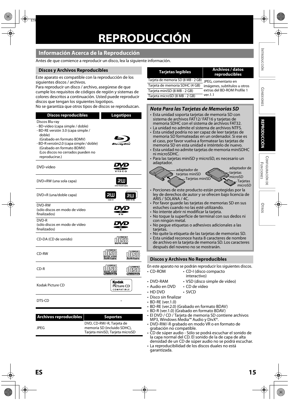 Reproducción, Información acerca de la reproducción, 15 es | FUNAI Blu-ray NB531MGX User Manual | Page 117 / 150