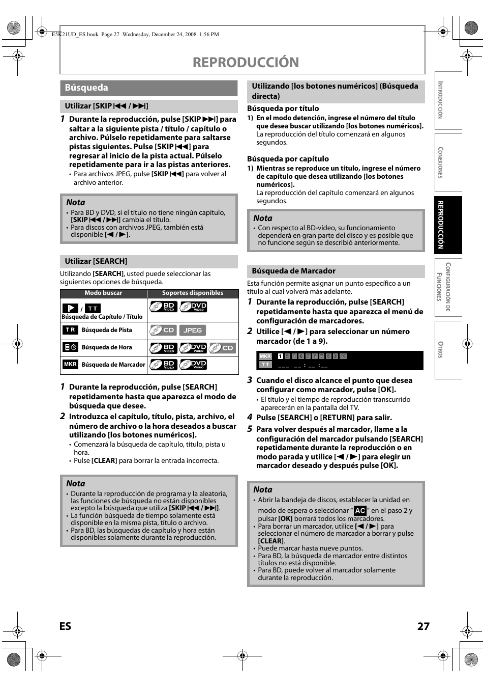 Búsqueda, Reproducción, 27 es | FUNAI Blu-ray NB531MGX User Manual | Page 129 / 150