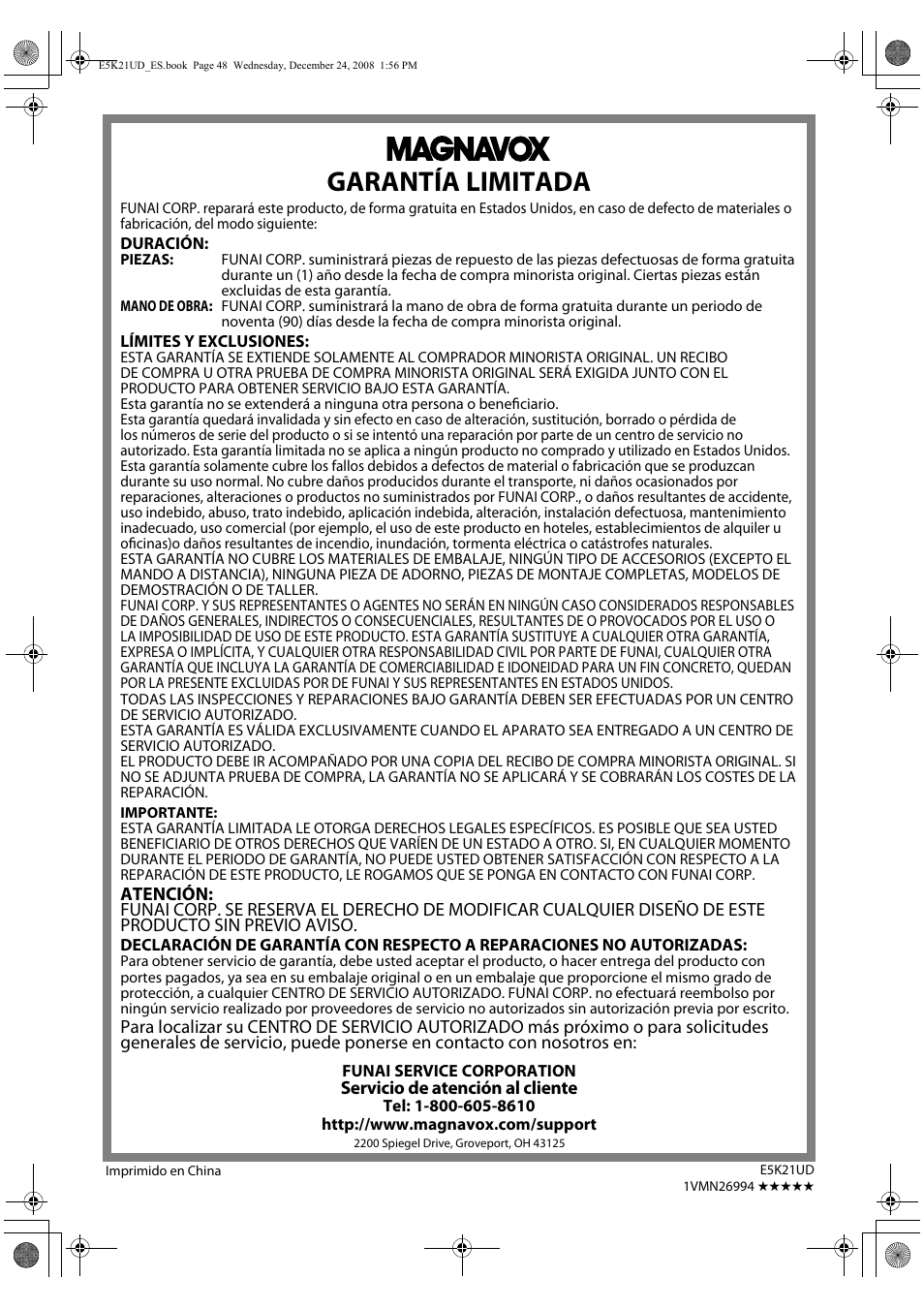 Garantía limitada | FUNAI Blu-ray NB531MGX User Manual | Page 150 / 150