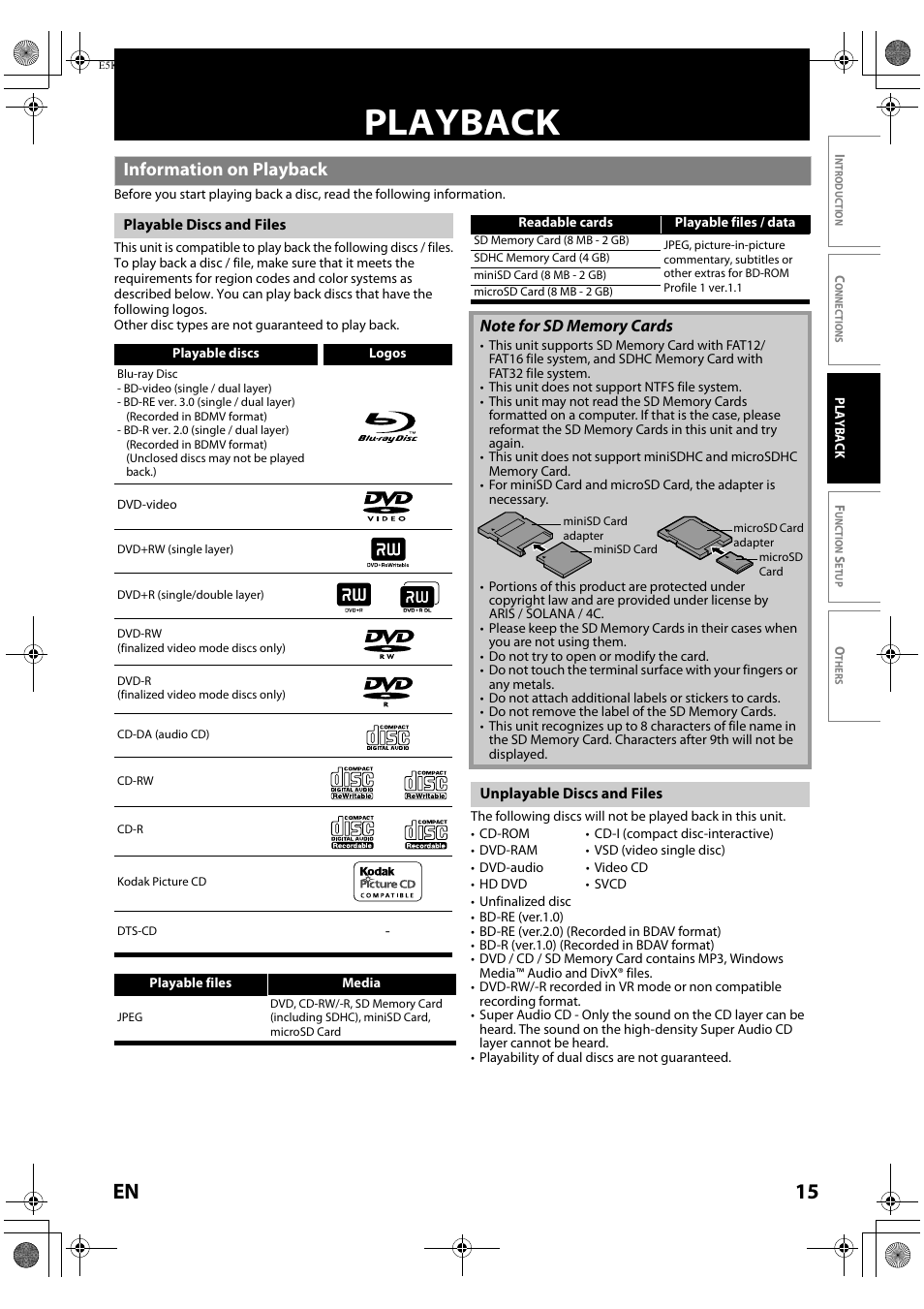 Playback, Information on playback, 15 en | FUNAI Blu-ray NB531MGX User Manual | Page 17 / 150