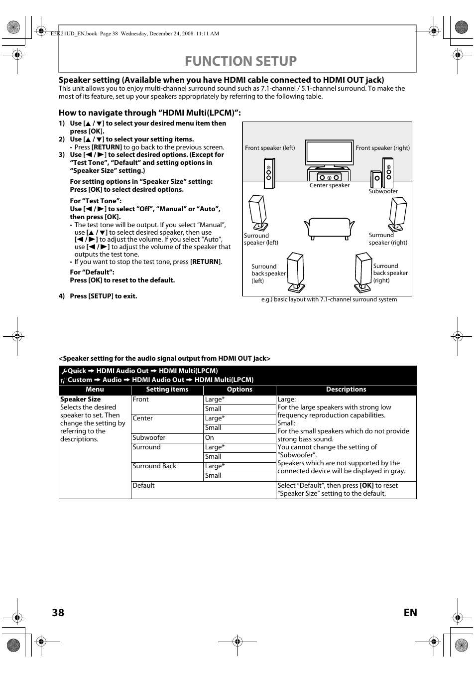 Function setup, 38 en | FUNAI Blu-ray NB531MGX User Manual | Page 40 / 150