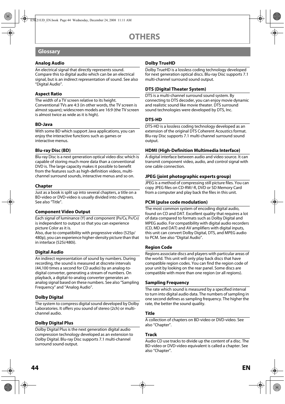 Glossary, Others, 44 en | FUNAI Blu-ray NB531MGX User Manual | Page 46 / 150