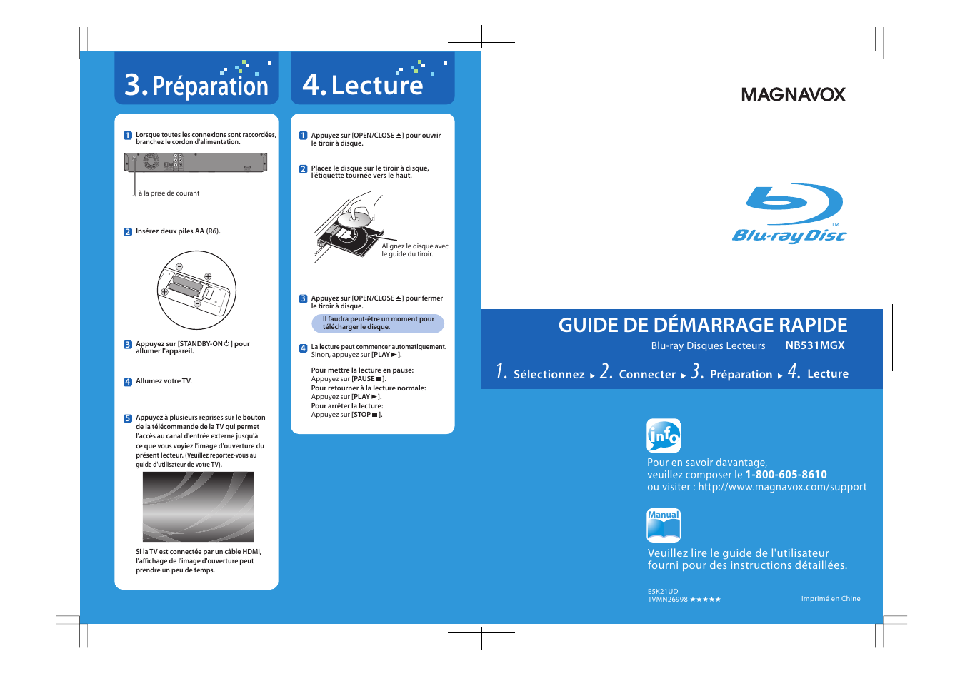 Lecture, Préparation, Guide de démarrage rapide | FUNAI Blu-ray NB531MGX User Manual | Page 52 / 150