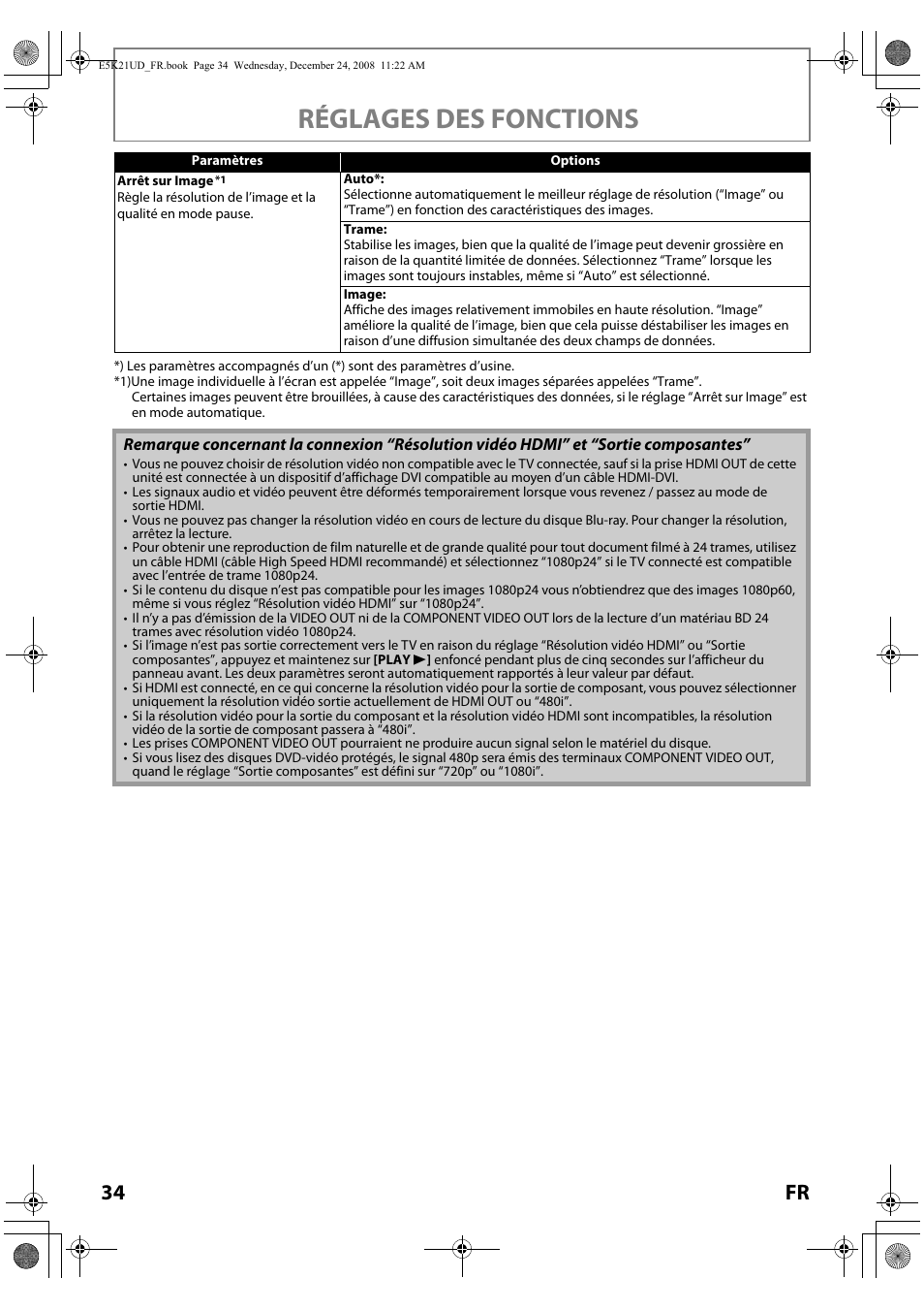 Réglages des fonctions, 34 fr | FUNAI Blu-ray NB531MGX User Manual | Page 86 / 150