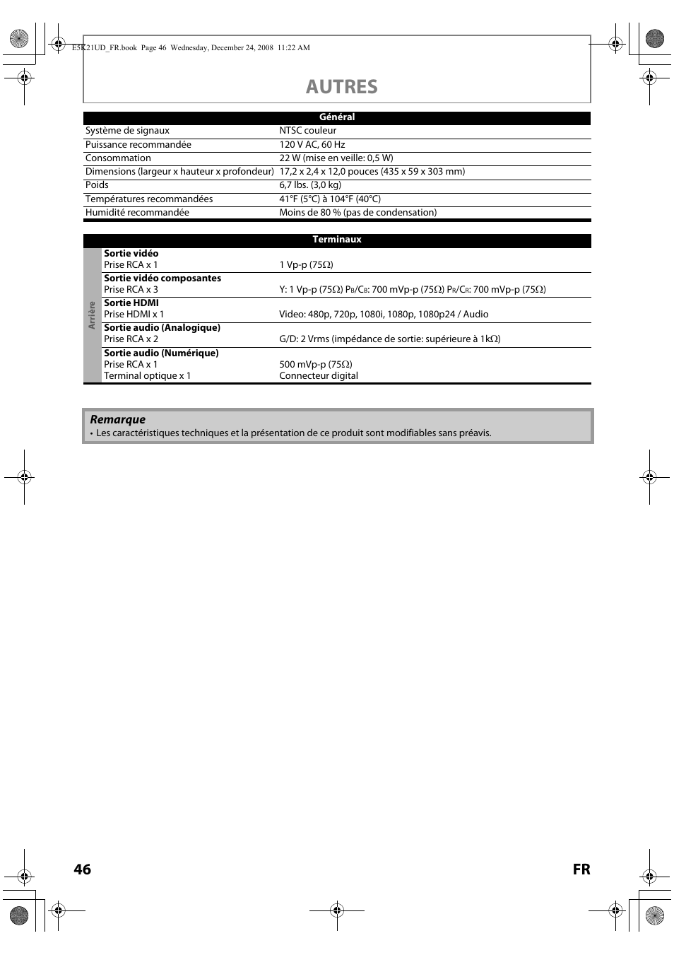Autres, 46 fr | FUNAI Blu-ray NB531MGX User Manual | Page 98 / 150