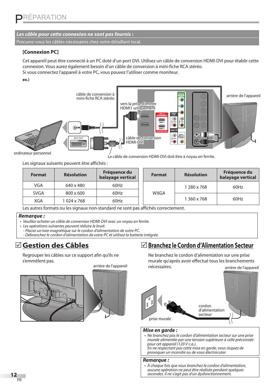 Réparation, Gestion des câbles, 5branchez le cordon d’alimentation secteur | FUNAI LC320EMX User Manual | Page 50 / 114
