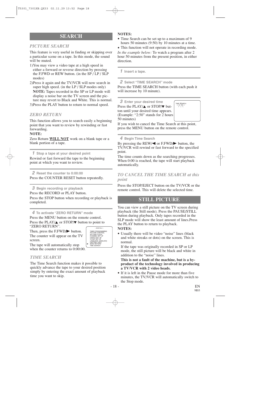 Still picture, Search | FUNAI F319CC User Manual | Page 18 / 32