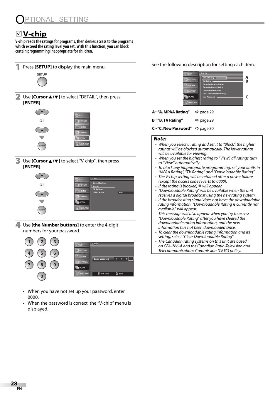 Ptional setting, V-chip | FUNAI LC225SL9 User Manual | Page 28 / 76