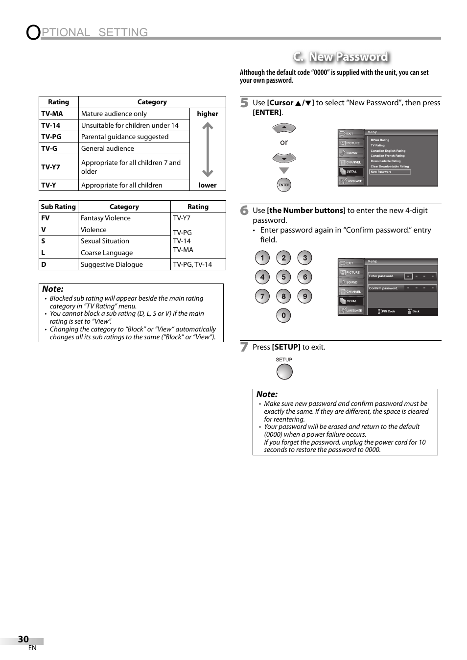 Ptional setting, C. new password | FUNAI LC225SL9 User Manual | Page 30 / 76