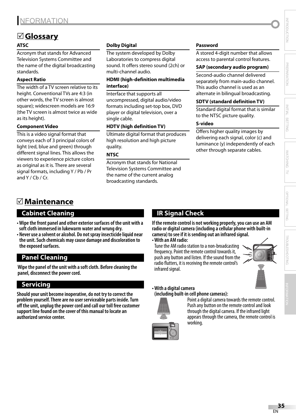 Nformation, Maintenance 5, Glossary 5 | FUNAI LC225SL9 User Manual | Page 35 / 76