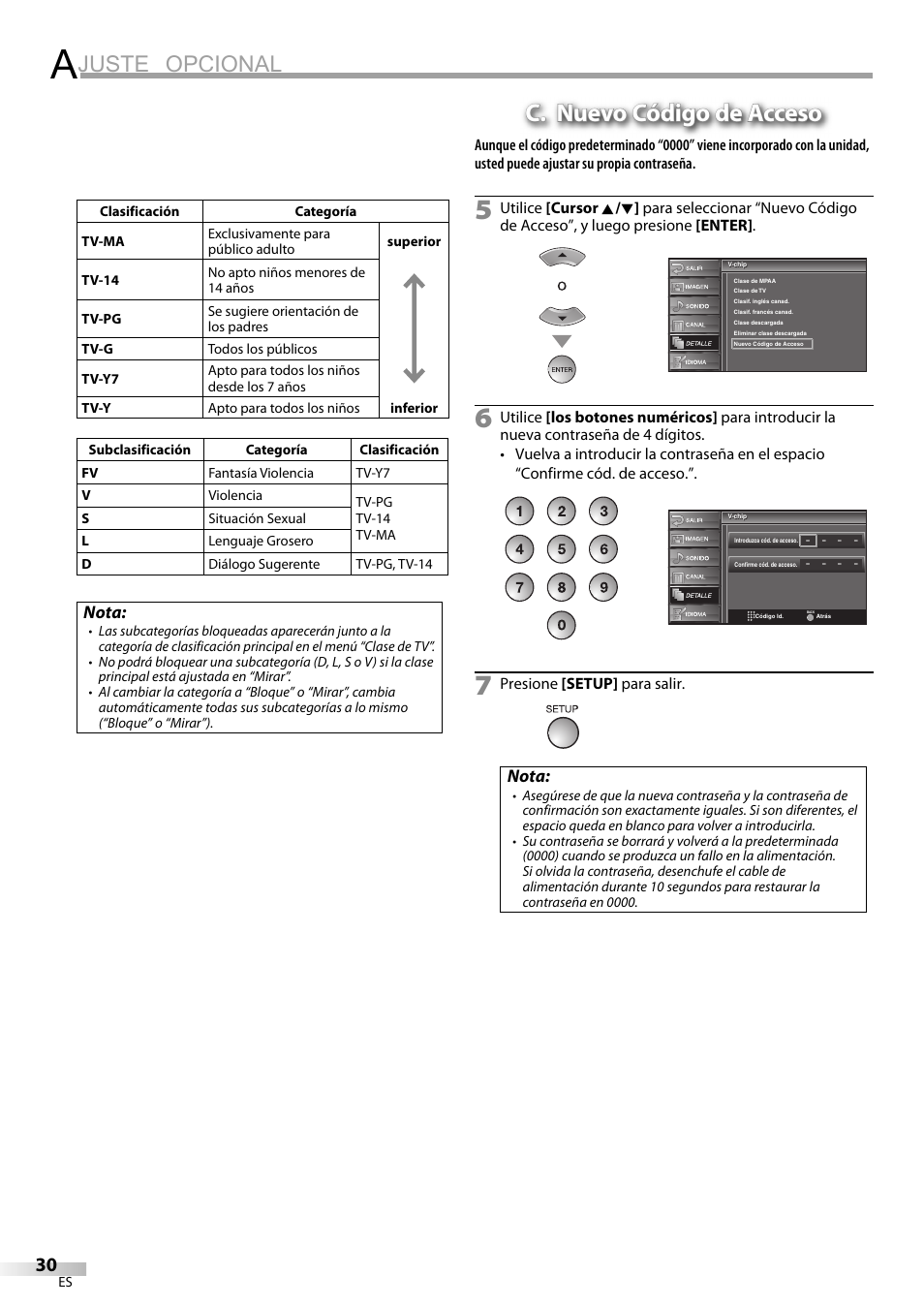 Juste opcional, C. nuevo código de acceso | FUNAI LC225SL9 User Manual | Page 68 / 76