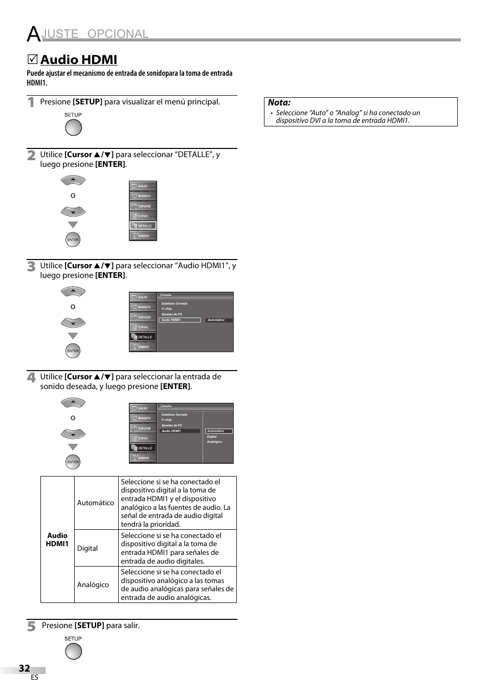 Juste opcional, Audio hdmi | FUNAI LC225SL9 User Manual | Page 70 / 76