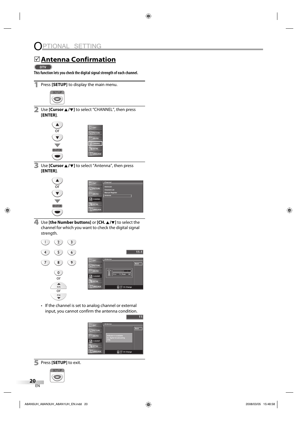 Ptional setting, Antenna confirmation | FUNAI LC195EM9 B User Manual | Page 20 / 72