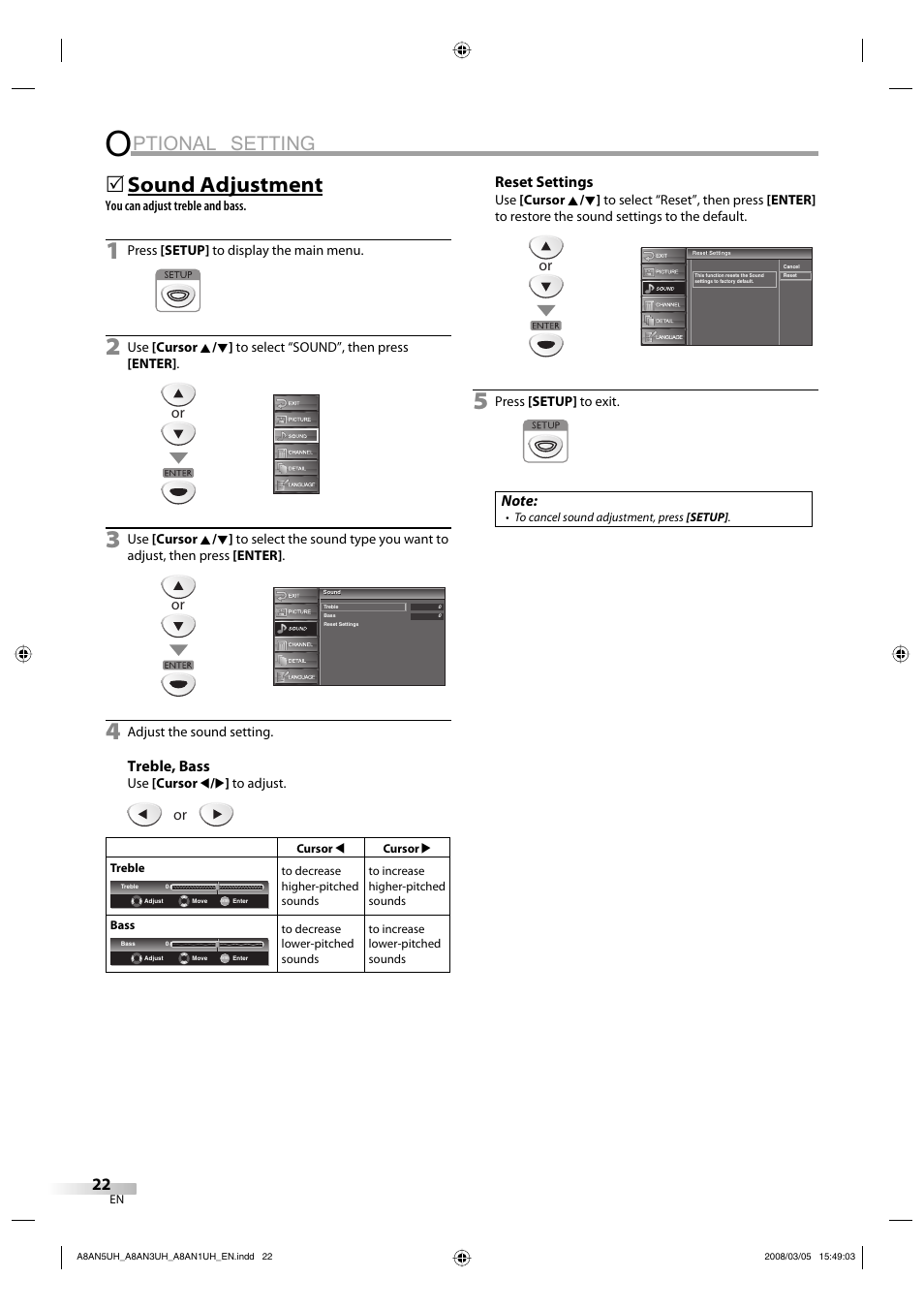 Ptional setting, Sound adjustment | FUNAI LC195EM9 B User Manual | Page 22 / 72