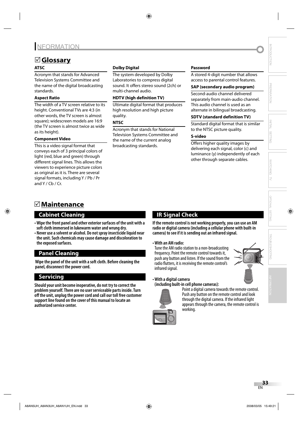 Nformation, Maintenance 5, Glossary 5 | FUNAI LC195EM9 B User Manual | Page 33 / 72