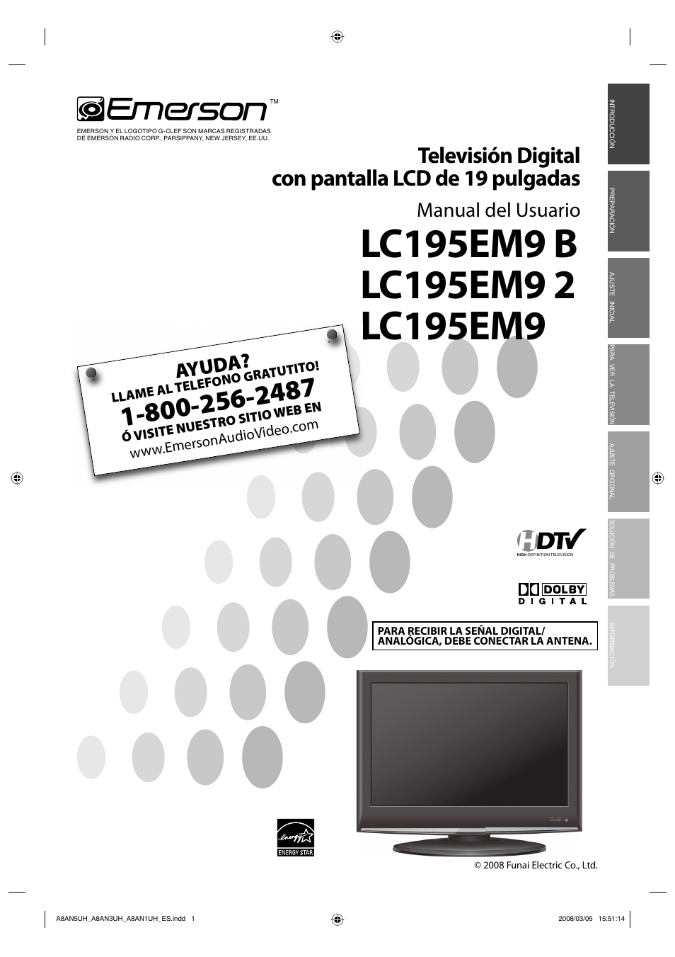 Televisión digital con pantalla lcd de 19 pulgadas, Manual del usuario, Ayuda | FUNAI LC195EM9 B User Manual | Page 37 / 72