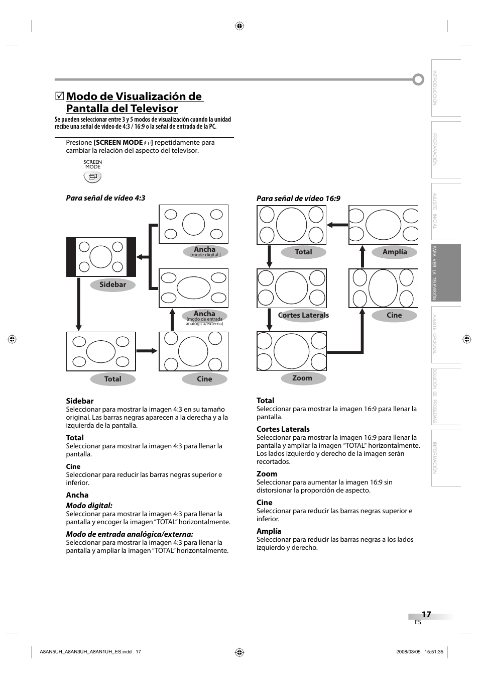 Modo de visualización de pantalla del televisor | FUNAI LC195EM9 B User Manual | Page 53 / 72
