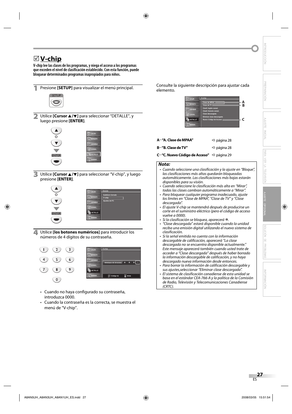 V-chip, Nota | FUNAI LC195EM9 B User Manual | Page 63 / 72