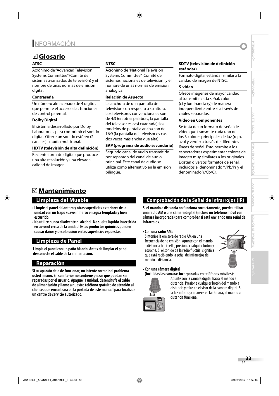 Nformación, Mantenimiento 5, Glosario 5 | FUNAI LC195EM9 B User Manual | Page 69 / 72