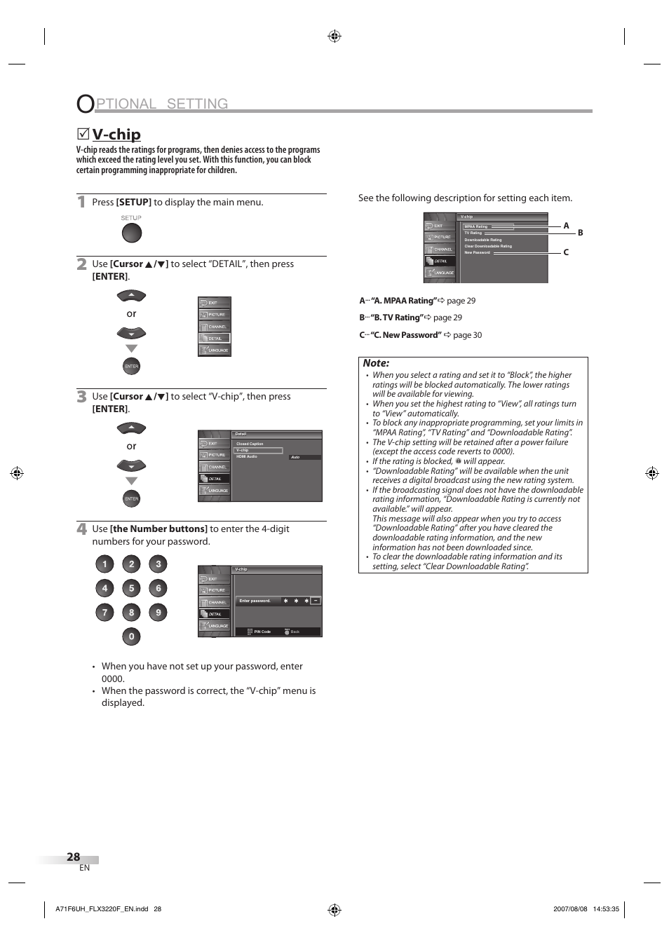 Ptional setting, V-chip | FUNAI FLX3220F User Manual | Page 28 / 72