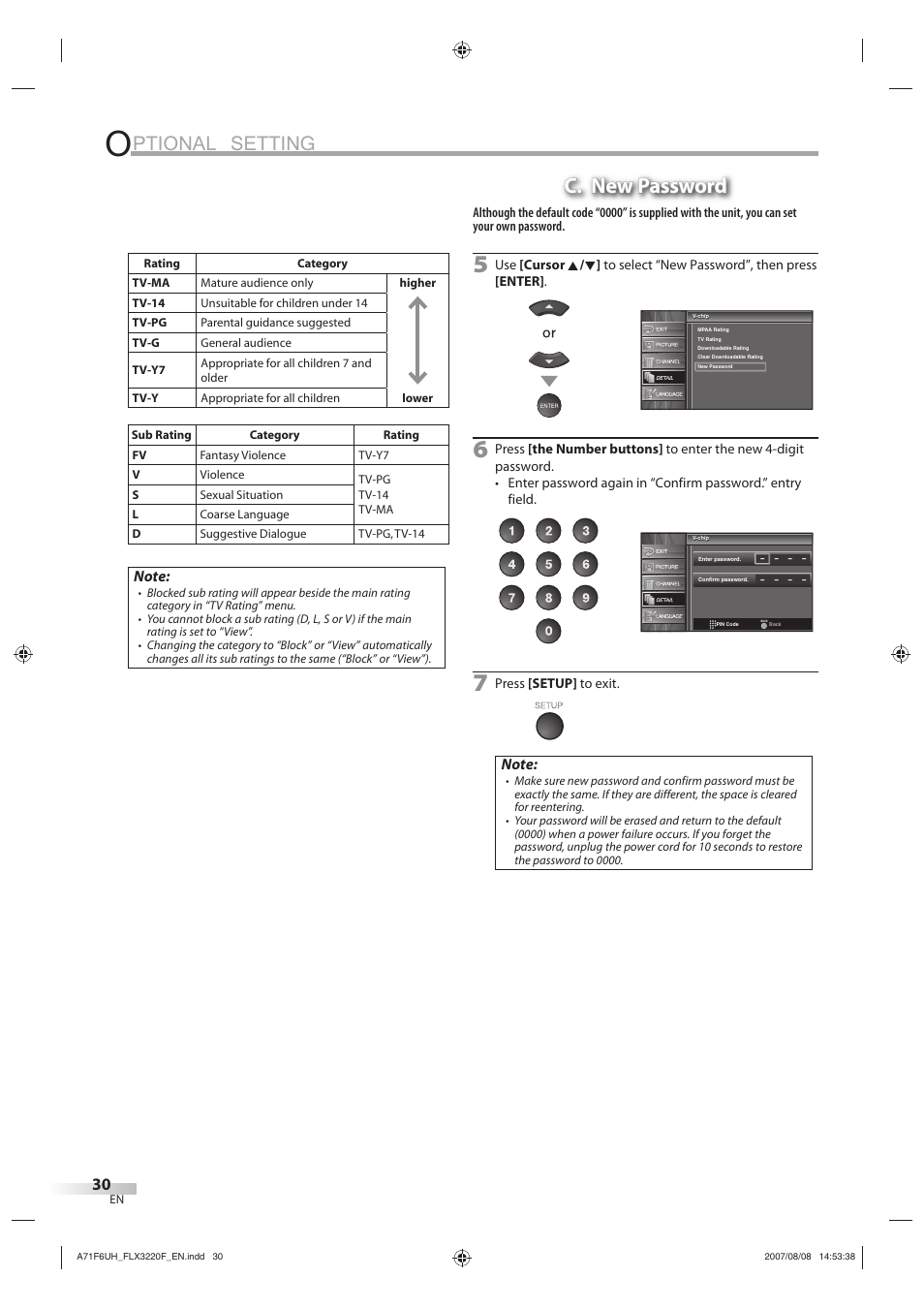 Ptional setting, C. new password | FUNAI FLX3220F User Manual | Page 30 / 72