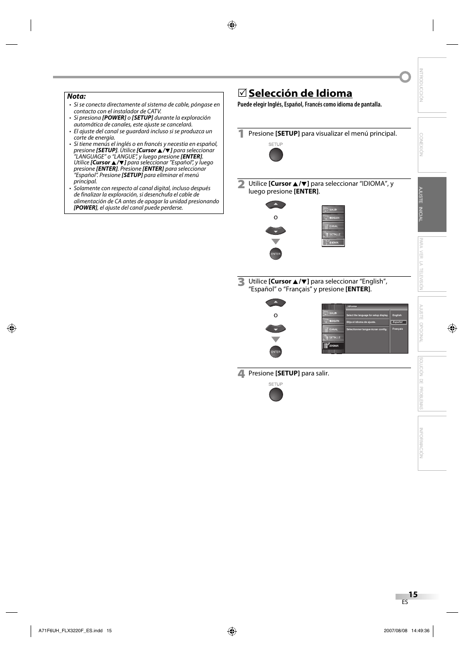 Selección de idioma | FUNAI FLX3220F User Manual | Page 51 / 72