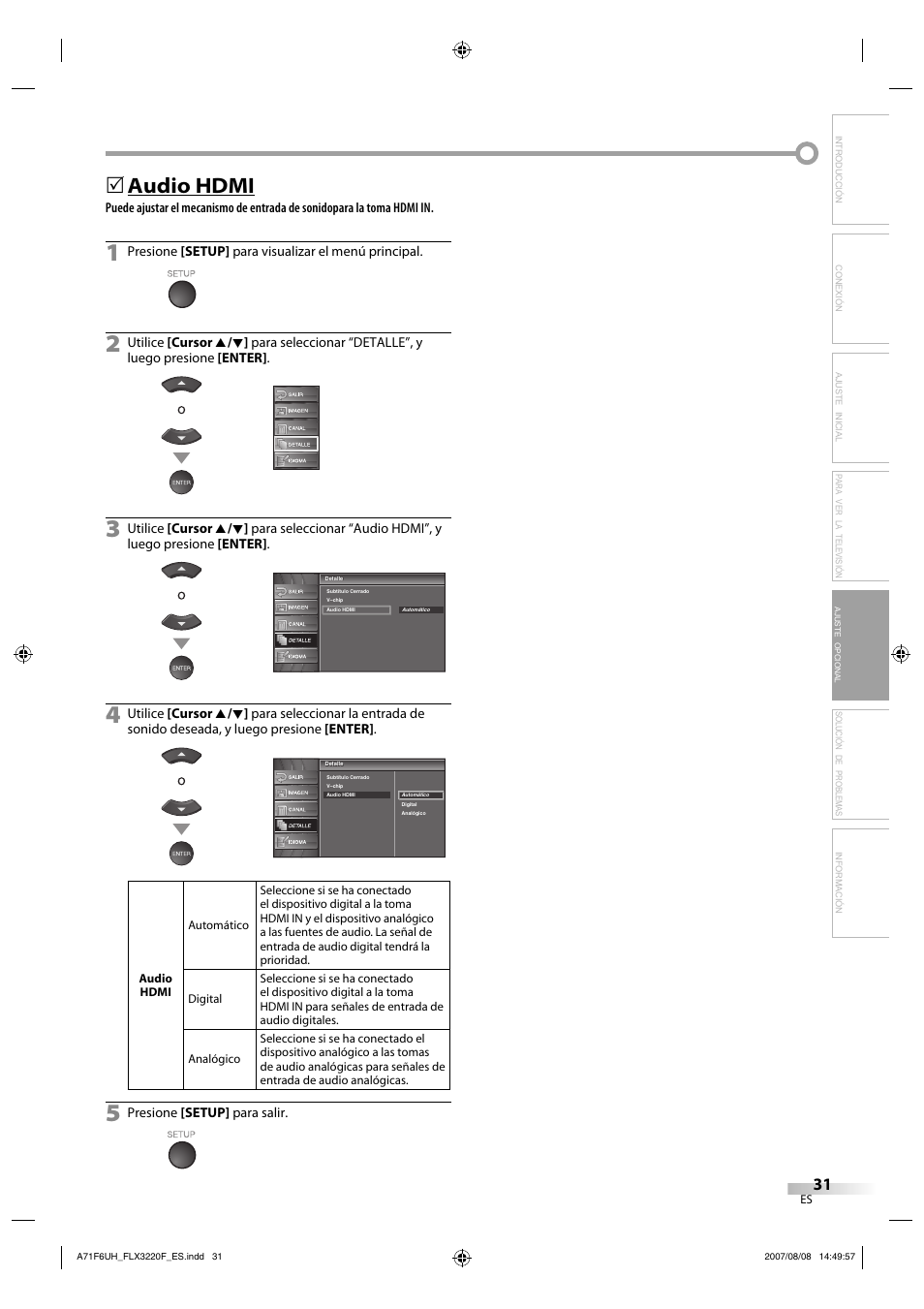 Audio hdmi | FUNAI FLX3220F User Manual | Page 67 / 72