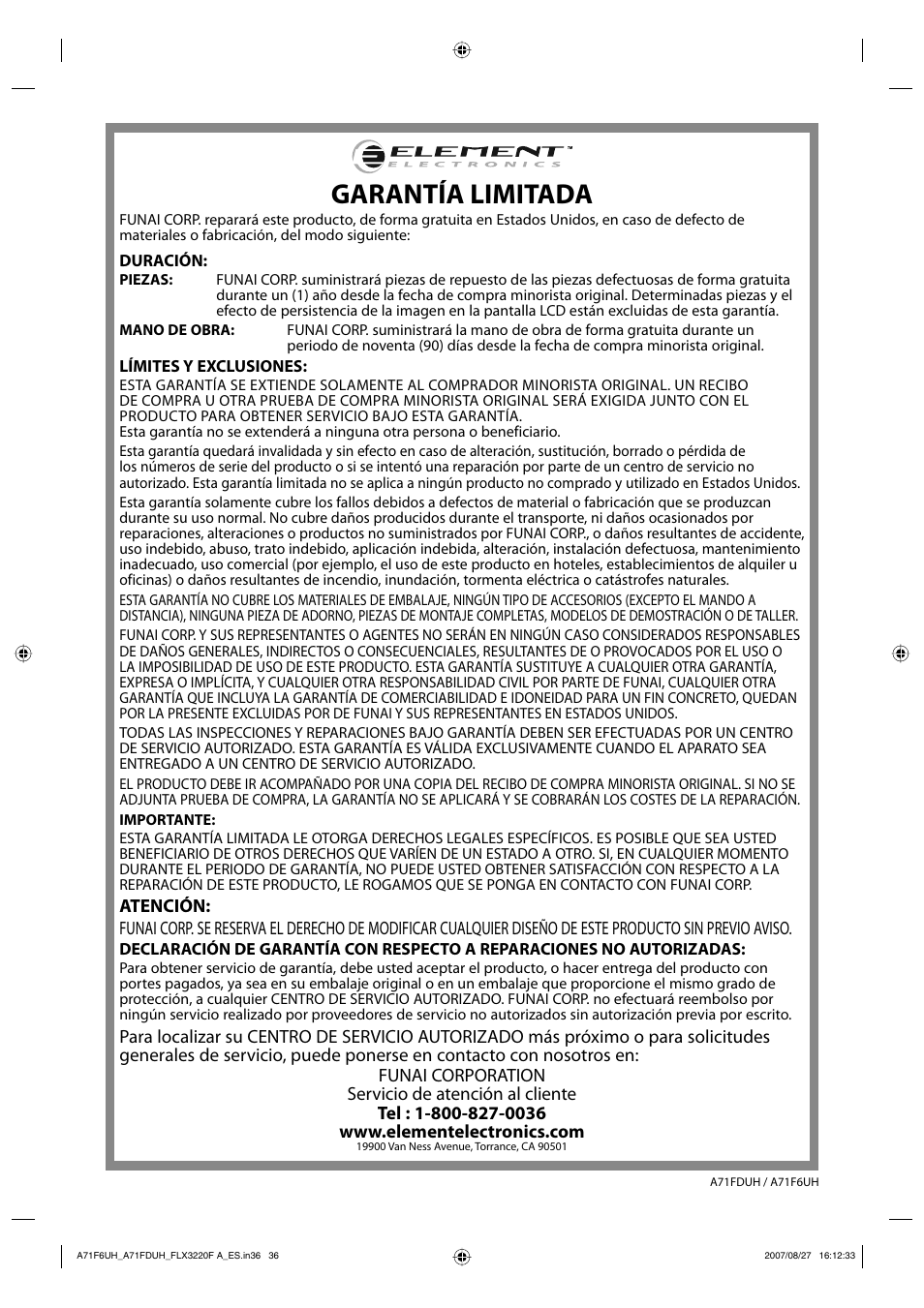 Garantía limitada | FUNAI FLX3220F User Manual | Page 72 / 72