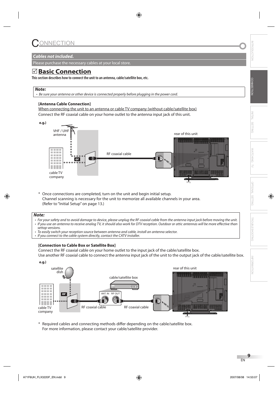 Onnection, Basic connection | FUNAI FLX3220F User Manual | Page 9 / 72