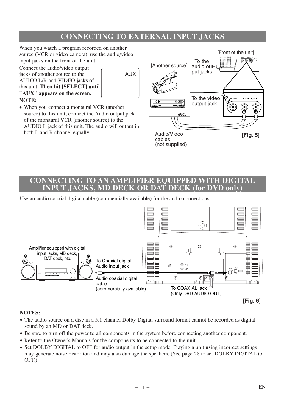 Connecting to external input jacks | FUNAI MWC13D5 A User Manual | Page 11 / 40