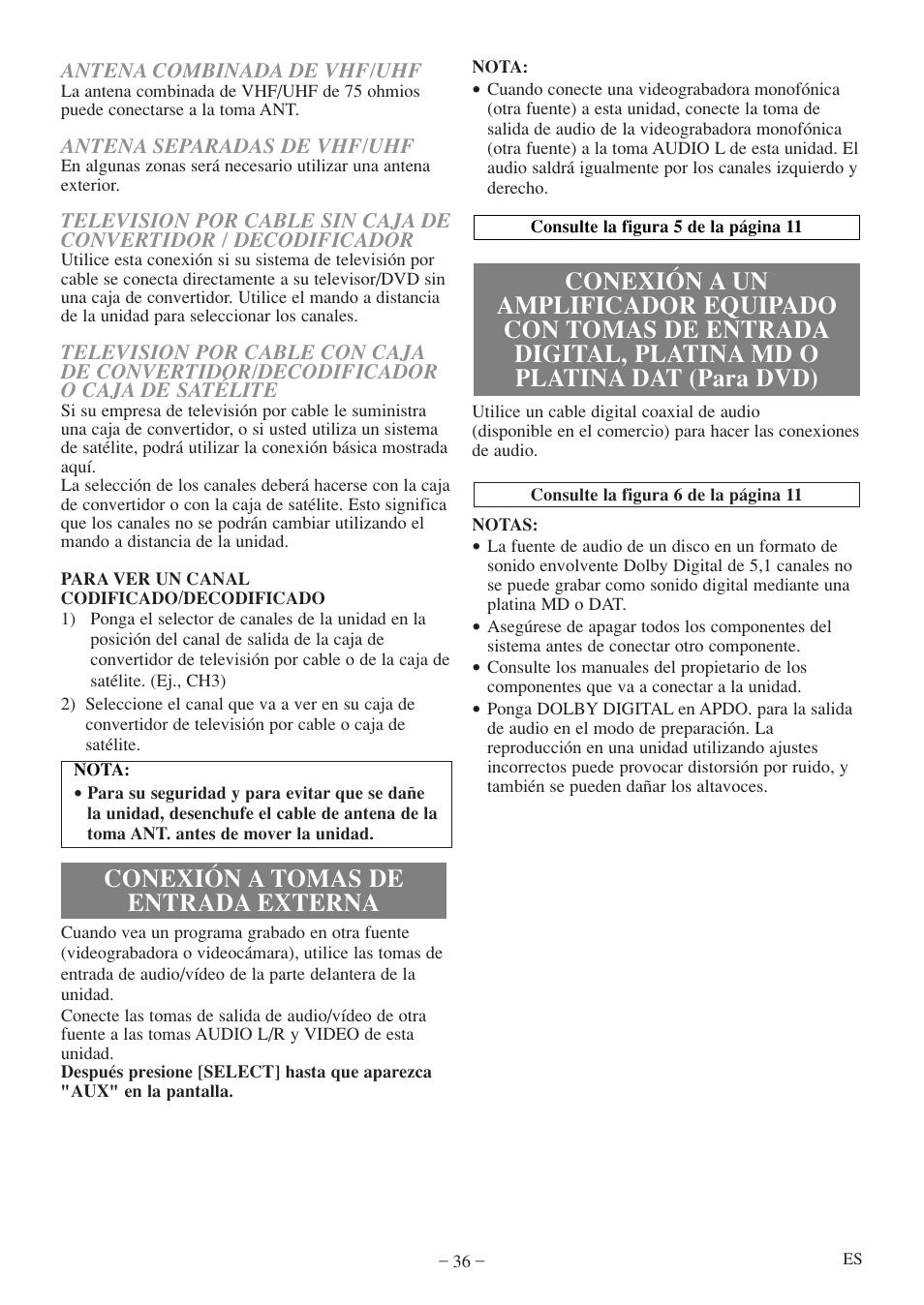 Conexión a tomas de entrada externa | FUNAI MWC13D5 A User Manual | Page 36 / 40
