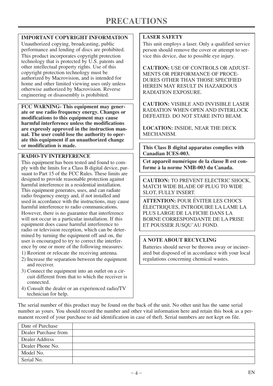 Precautions | FUNAI MWC13D5 A User Manual | Page 4 / 40