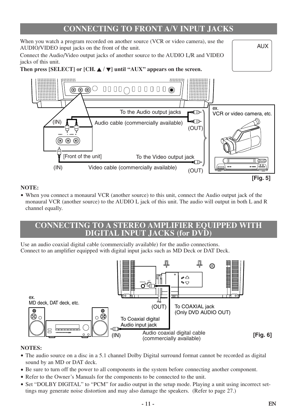 Connecting to front a/v input jacks | FUNAI MWC13D5df User Manual | Page 11 / 40