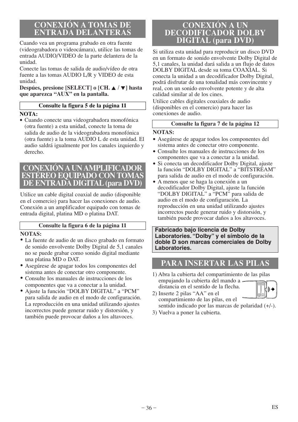 Conexión a tomas de entrada delanteras | FUNAI MWC13D5df User Manual | Page 36 / 40