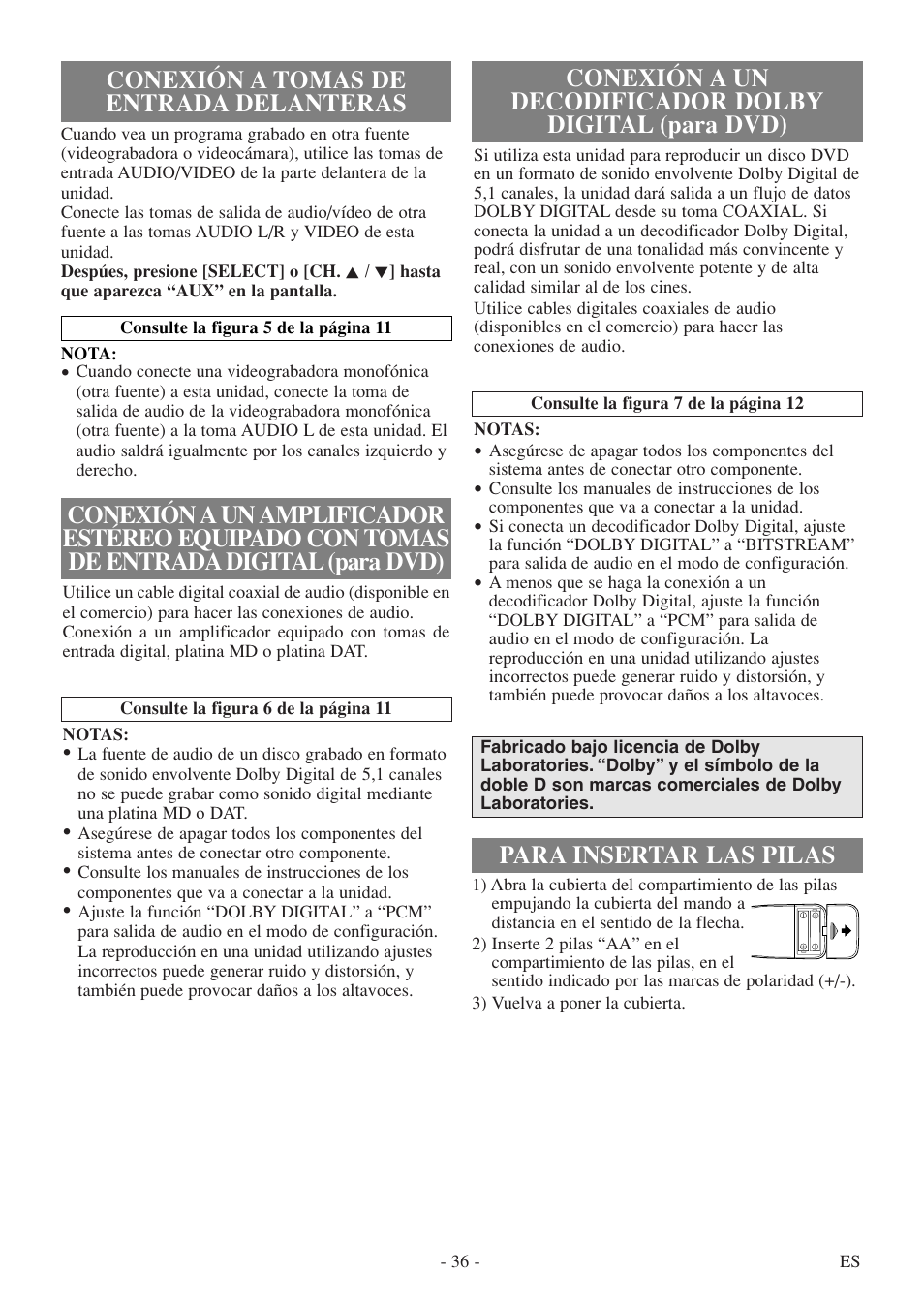 Conexión a tomas de entrada delanteras | FUNAI MSD513F User Manual | Page 36 / 40