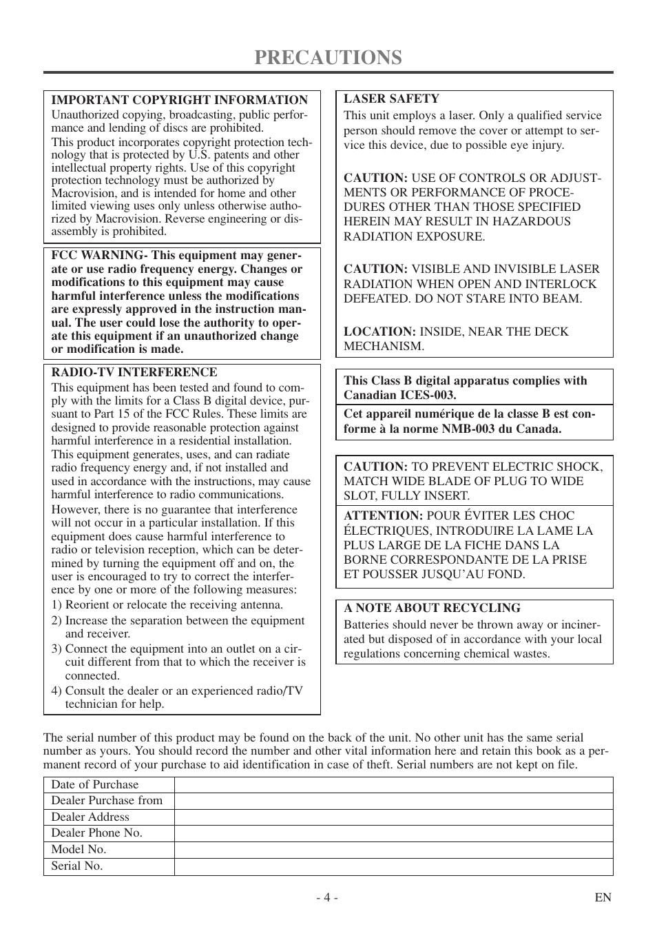 Precautions | FUNAI MSD513F User Manual | Page 4 / 40