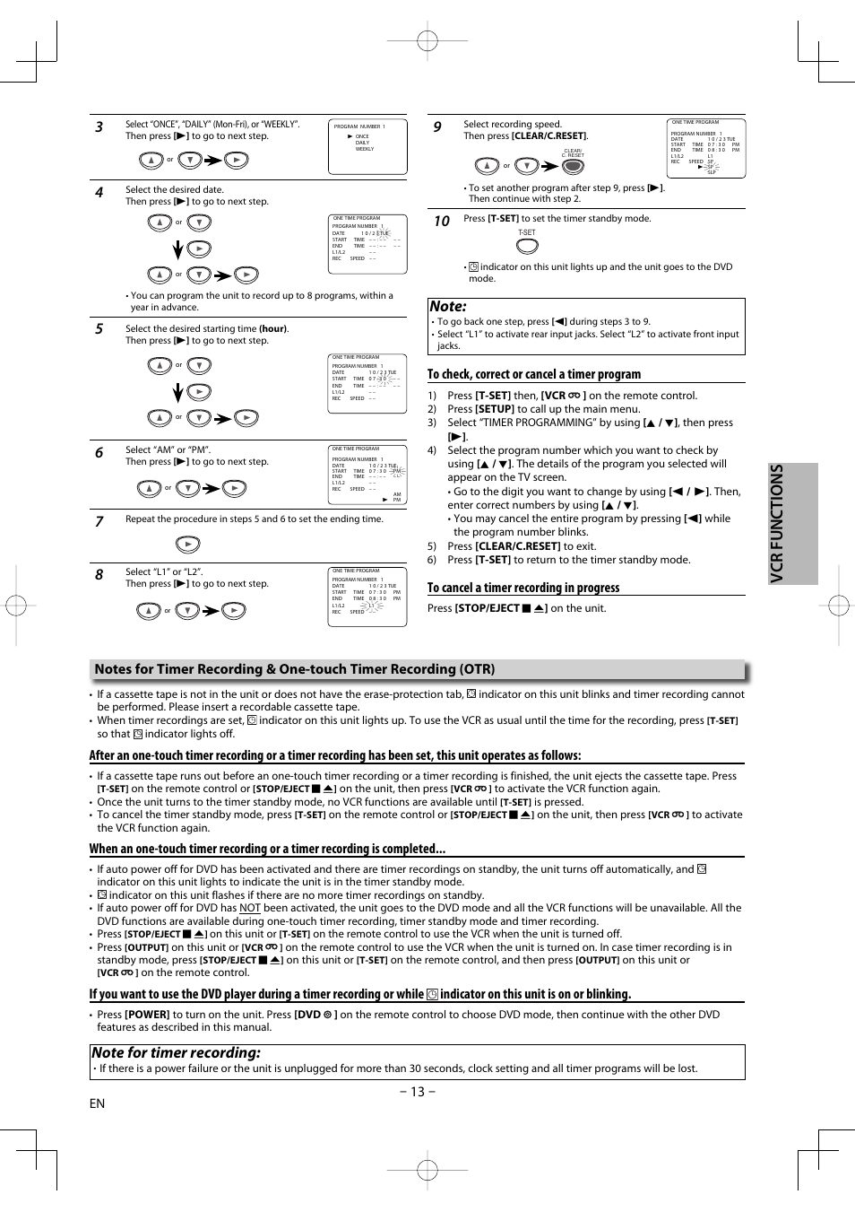 Vcr functions | FUNAI DV220TT8 User Manual | Page 13 / 28
